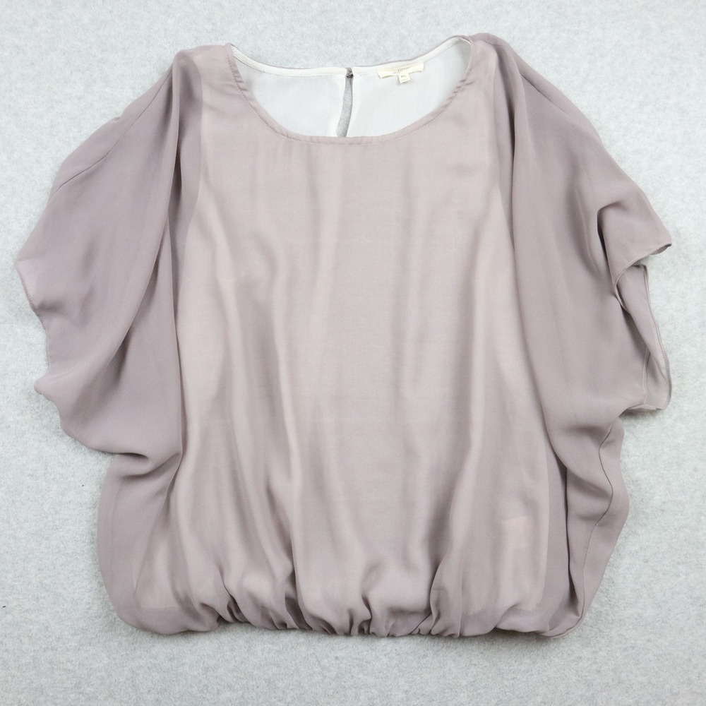 Mystree Top Womens Medium Layered Chiffon Blouse Sheer Mauve Flutter Sleeve